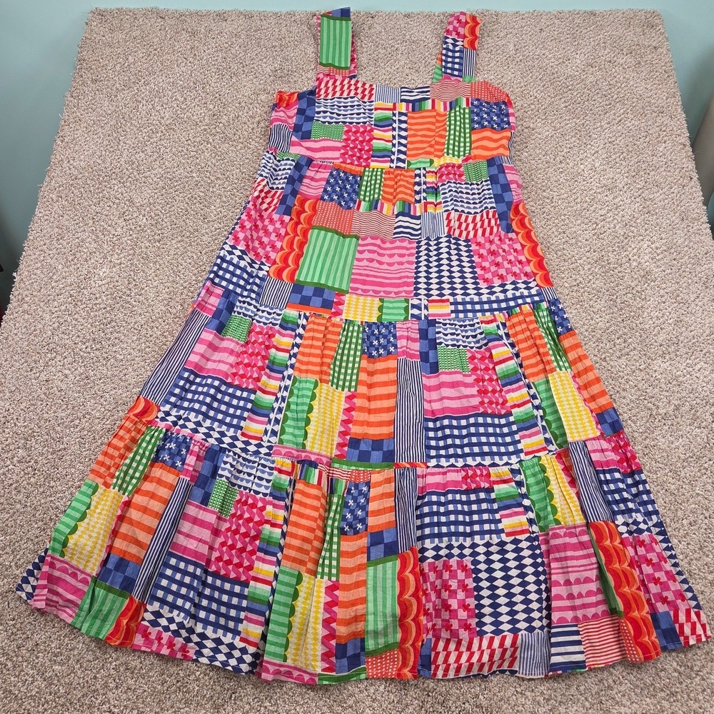 LULALIFE Midi Maxi Abstract Tiered Patchwork Cotton Dress Colorful Beach Large